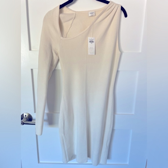 NWT - Abercrombie & Fitch - One-Shoulder Mini Sweater Dress - cream - size small - Picture 2 of 4